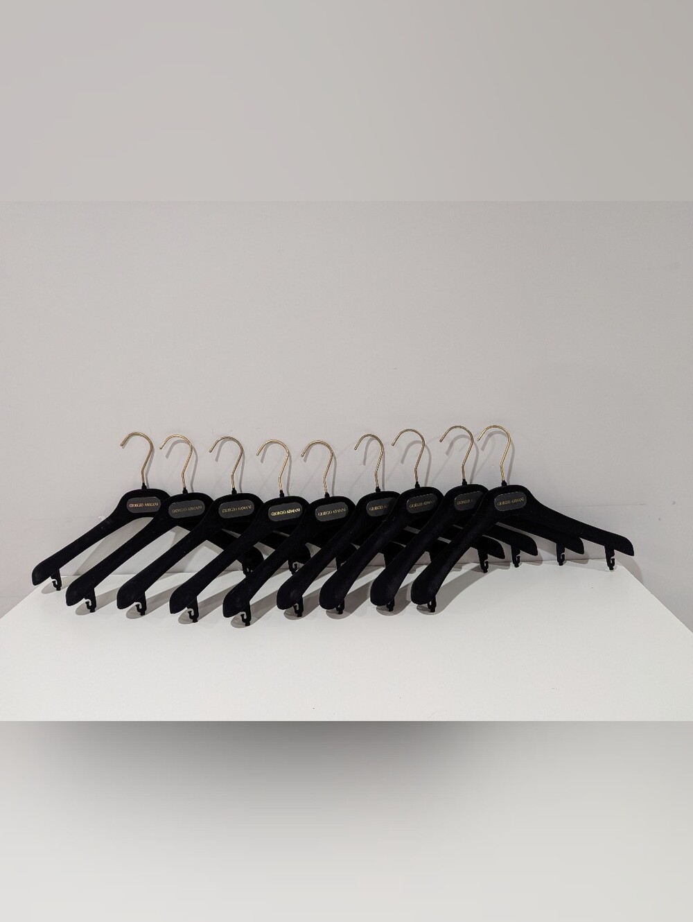 Giorgio Armani Black Velvet Hangers Set of 9 Gold Logo